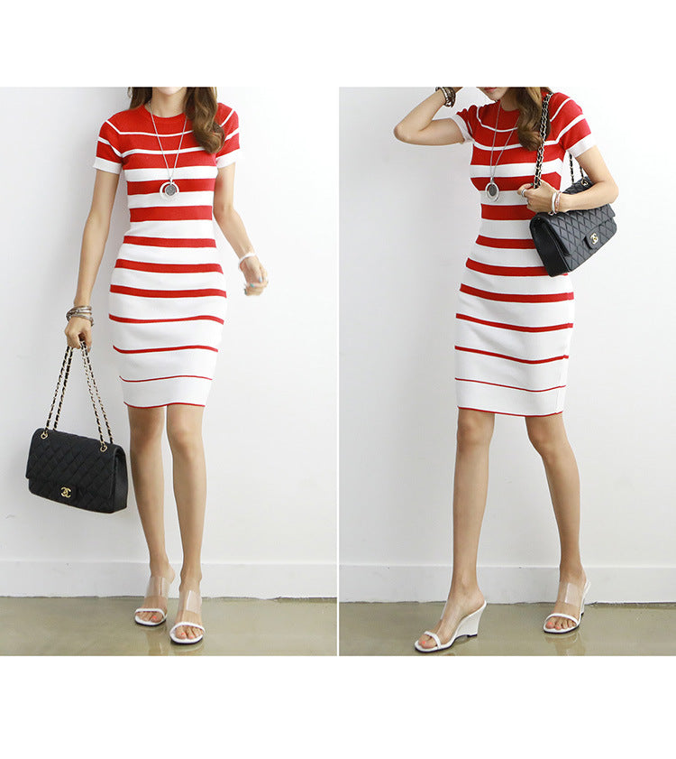 Women's New Slim Striped Knitted Dress