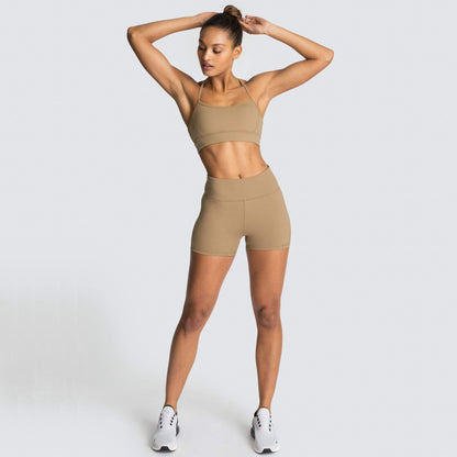 Summer New Womens Clothing Solid Color Fitness Sports Short Set