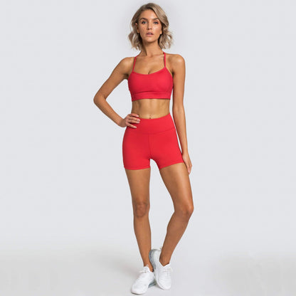 Summer New Womens Clothing Solid Color Fitness Sports Short Set