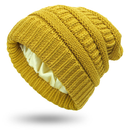 Hats Women's Protective Hairstyles, Warm Woolen Knit Satin Hats