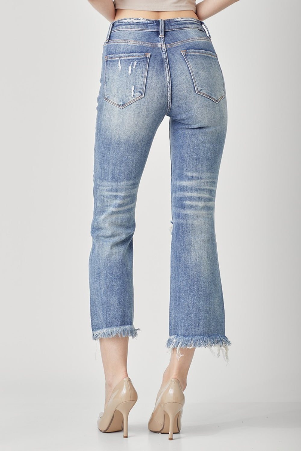 RISEN High Waist Distressed Cropped Bootcut Jeans