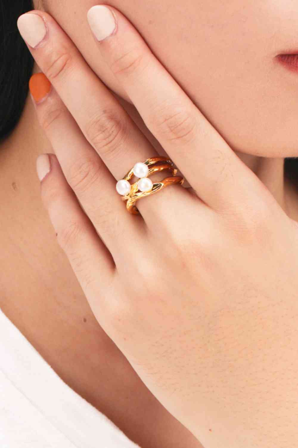 18K Gold-Plated Three Pearl Ring